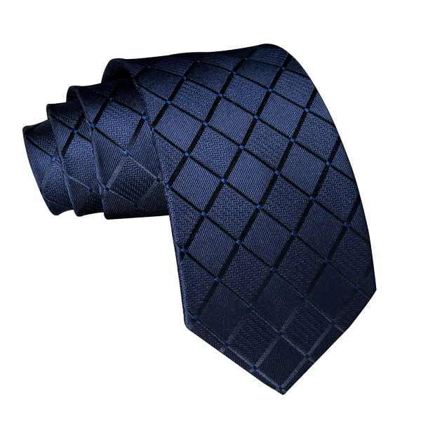 affordable silk neckties-Classy Men Elegant Dark Blue Silk Tie