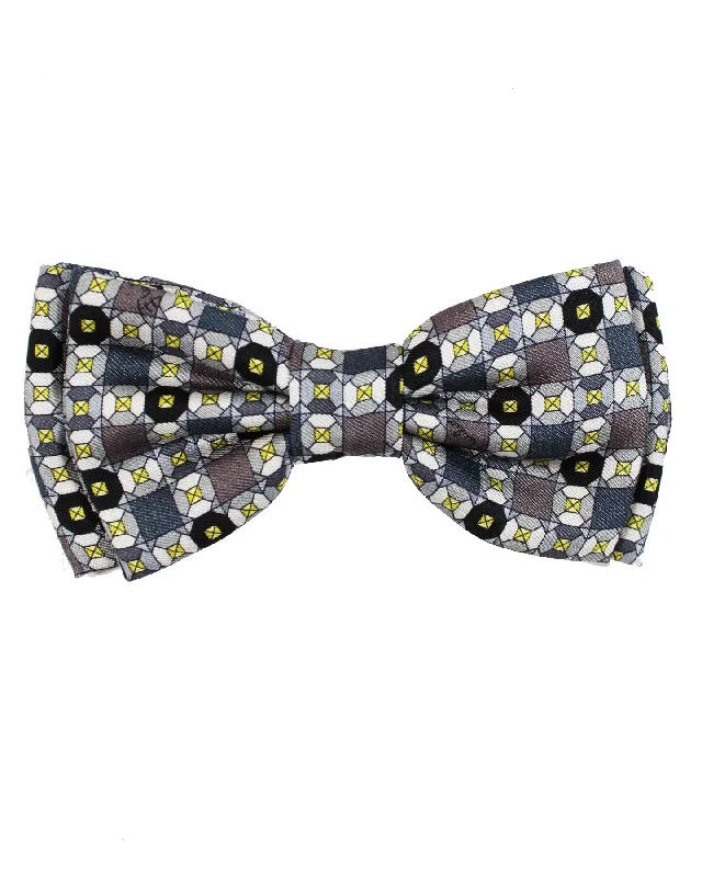 luxurious formal wedding neckties-Emilio Pucci Bow Tie Gray Lime Black Pre-Tied SALE