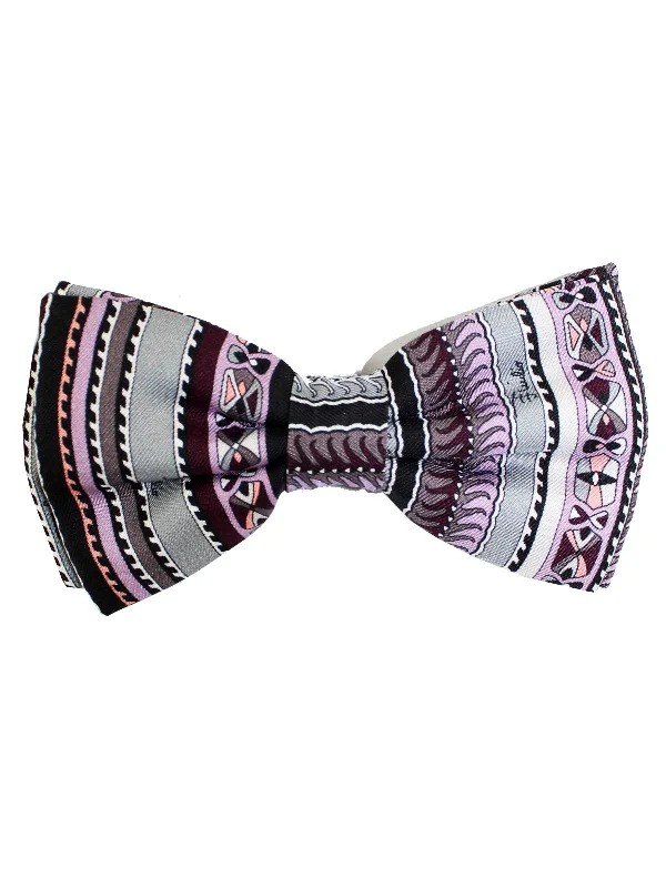 fashion-forward neckties-Emilio Pucci Silk Bow Tie Maroon Gray Pink - Pre-Tied SALE