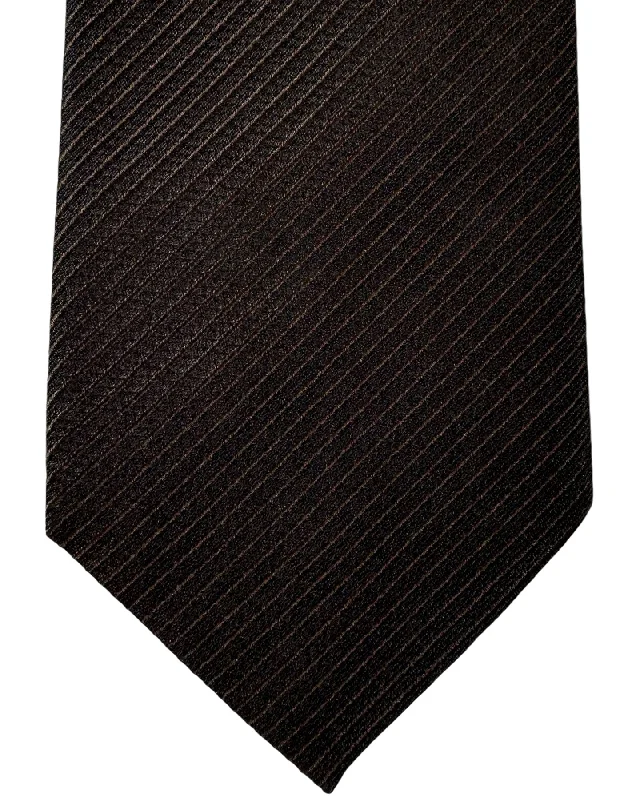 silk tie bundles for men-Ermenegildo Zegna Silk Tie Brown Black Grosgrain - Hand Made in Italy