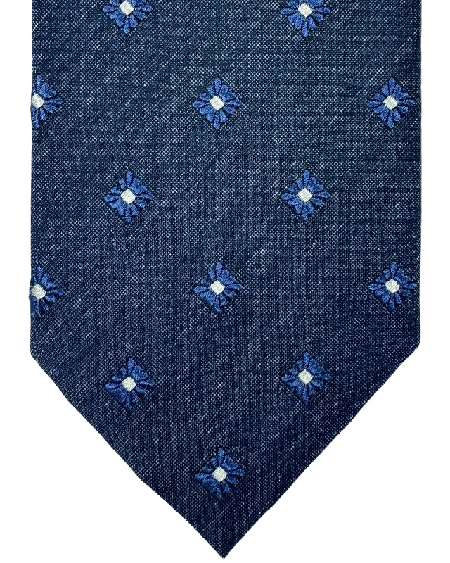 trendy wedding necktie ideas-Ermenegildo Zegna Tie Dark Blue Silver Mini Floral