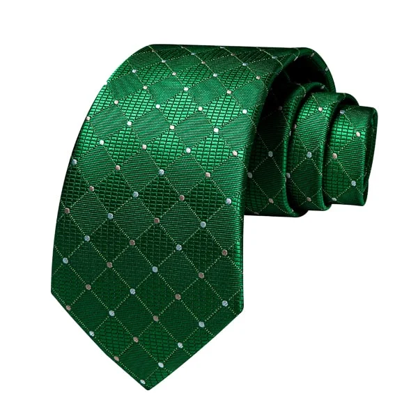 trendy business necktie patterns-Classy Men Forest Green Polka Dot Silk Tie