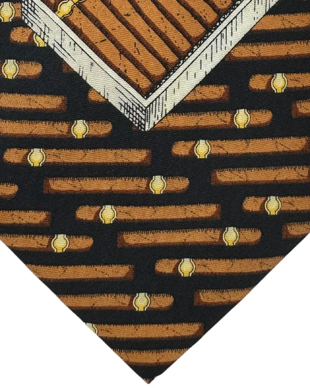 men's necktie sets for casual wear-Fornasetti Tie Brown Black Sigari Design - Wide Necktie