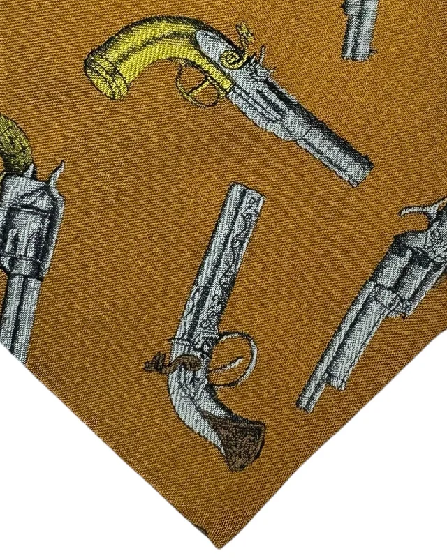 business casual silk bow ties-Fornasetti Tie Brown Revolver Design - Wide Necktie