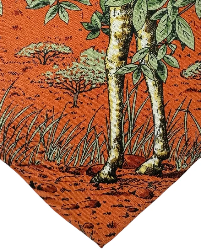 silk ties for men's formal events-Fornasetti Tie Orange Green Giraffa Design - Wide Necktie