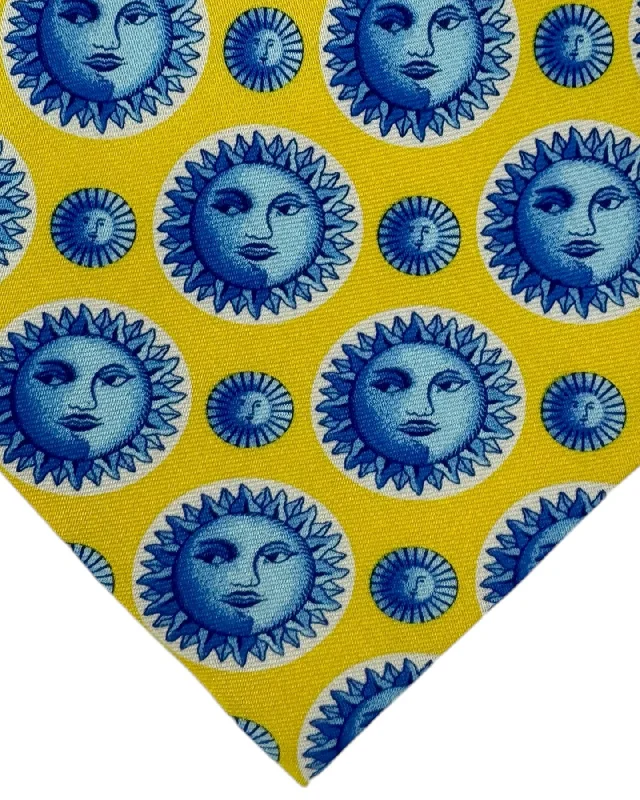 classic necktie collections for men-Fornasetti Tie Yellow Blue Soli E Lune Design - Wide Necktie