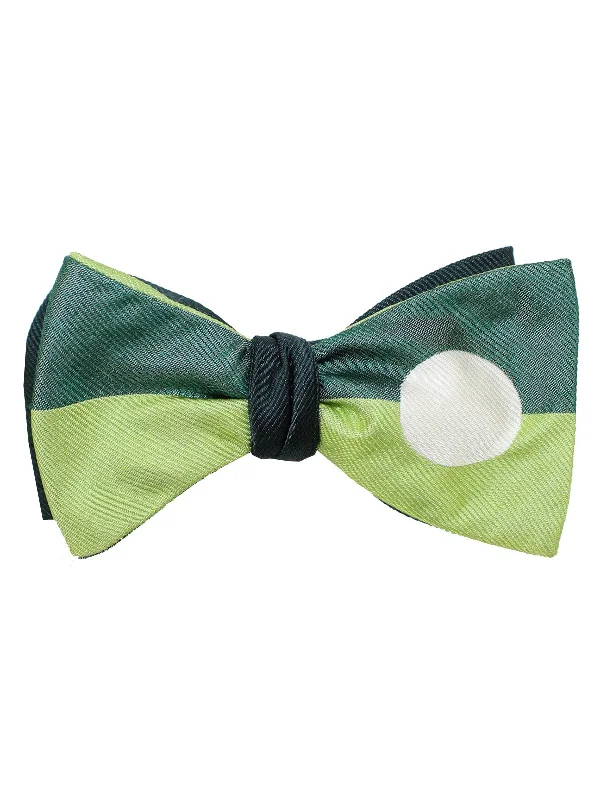 affordable necktie styles-Gene Meyer Silk Bow Tie Green Stripes & Dot - Self Tie SALE