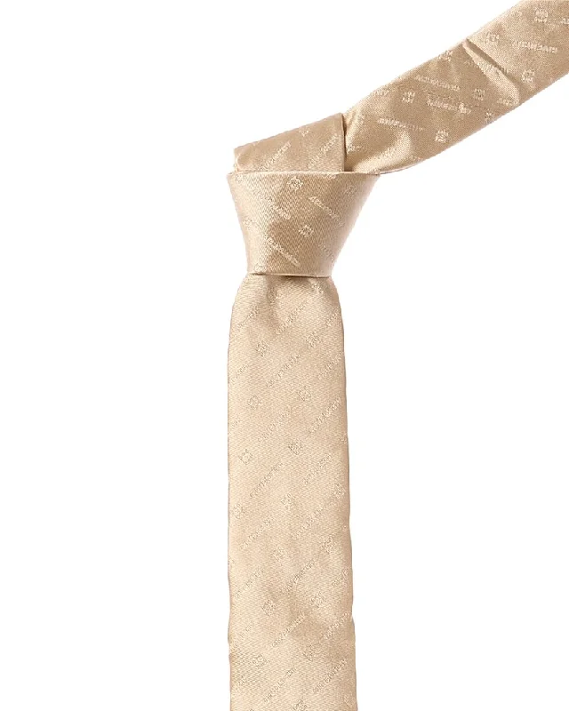 men's wedding necktie sets-Givenchy Beige Diagonal Logo Silk Tie