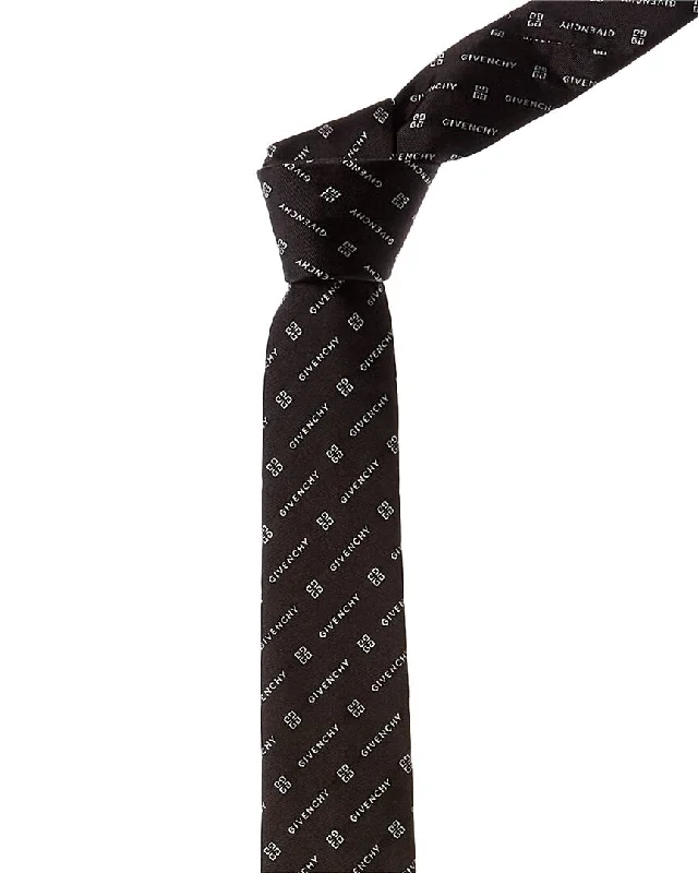 stylish slim neckties for men-Givenchy Black Diagonal Logo Silk Tie