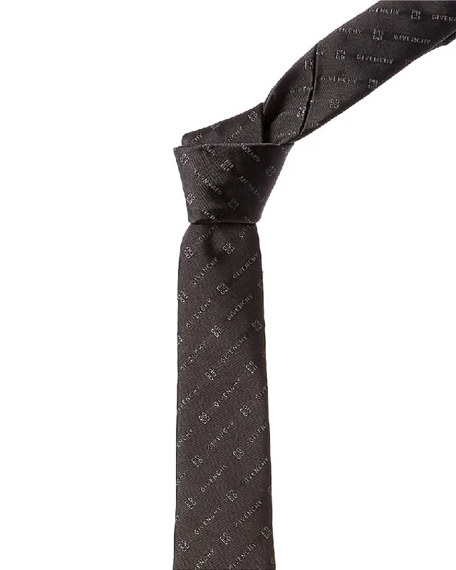 classic color ties for men-Givenchy Grey Mix Diagonal Logo Silk Tie