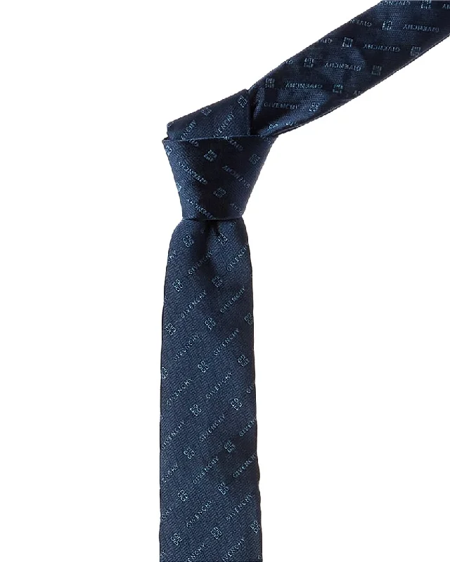 modern silk necktie designs-Givenchy Navy Diagonal Logo Silk Tie