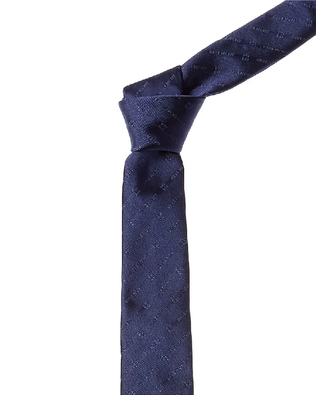 affordable necktie styles-Givenchy Navy Tonal Diagonal Logo Silk Tie