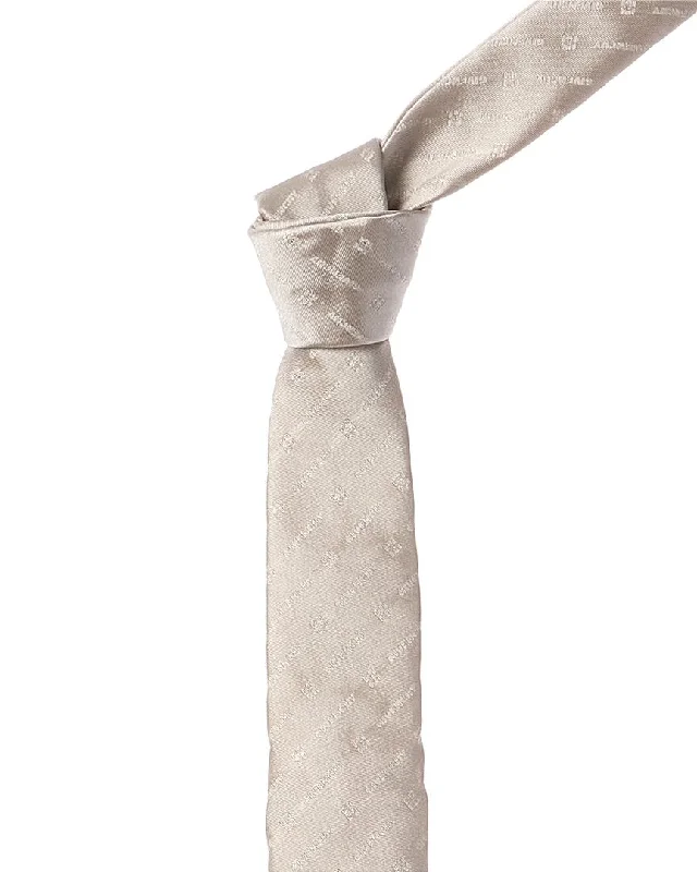 men's wedding tie designs-Givenchy Silver Grey Diagonal Logo Silk Tie