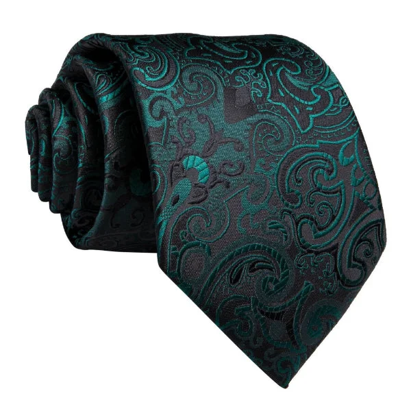 men's silk wedding tie sets-Classy Men Green Black Floral Silk Tie