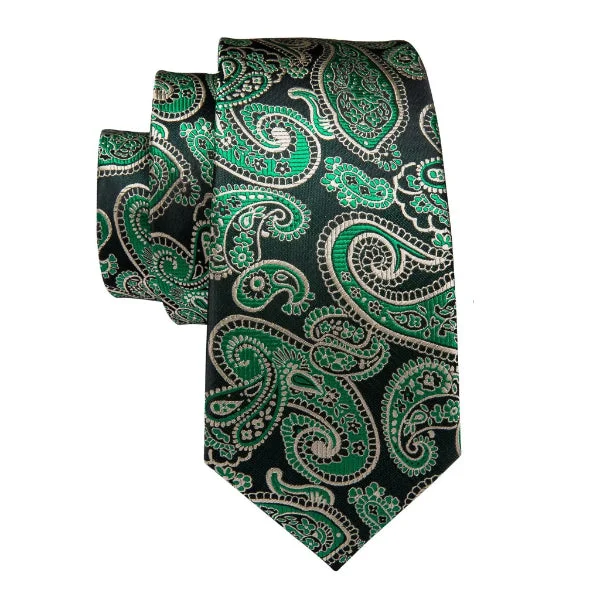 colorful silk neckties for men-Classy Men Green & Black Paisley Silk Tie