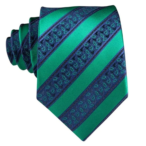 silk necktie bundles for men-Classy Men Green & Blue Striped Paisley Silk Tie