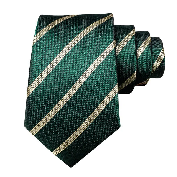 unique office tie collections-Classy Men Green Champagne Striped Silk Tie