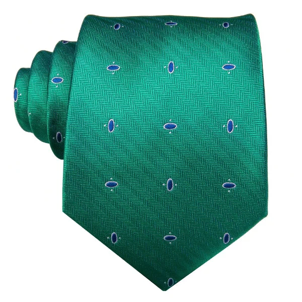 men's necktie sets for casual wear-Classy Men Green Dotted Novelty Silk Tie