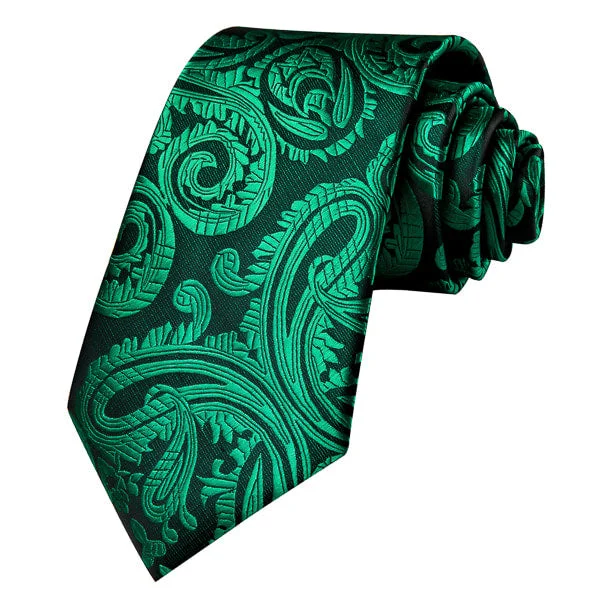 classic necktie collections for men-Classy Men Green Floral Paisley Silk Tie