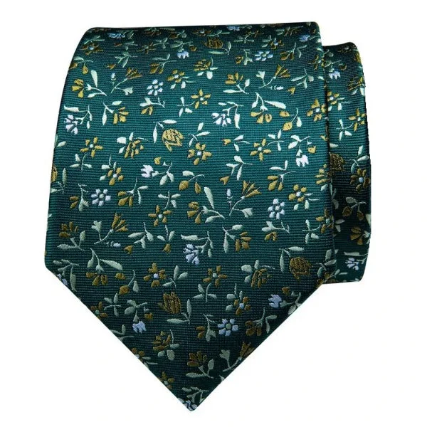 affordable luxury necktie options-Classy Men Green Flower Silk Tie