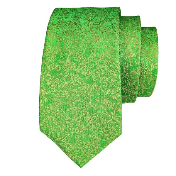 casual silk bow ties-Classy Men Green & Gold Paisley Silk Tie