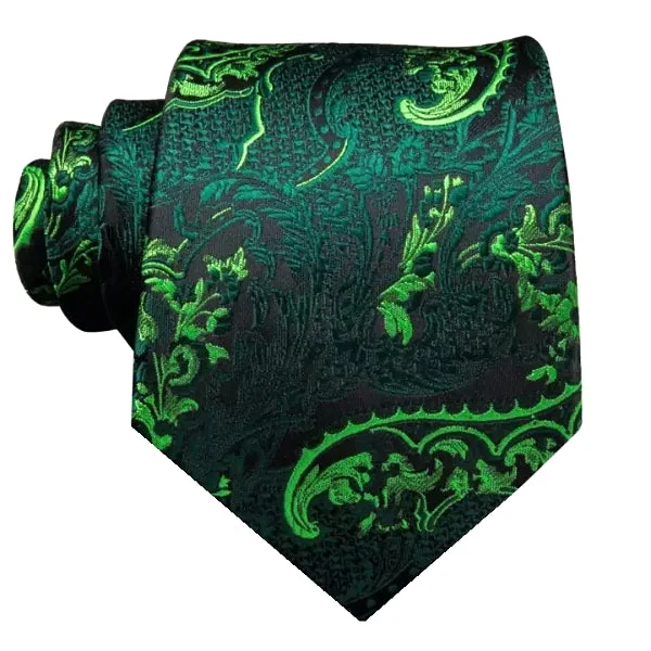 designer silk necktie patterns-Classy Men Green Luxury Floral Silk Tie