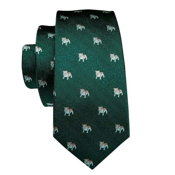 men's office necktie sets-Classy Men Green Novelty Dog Silk Tie