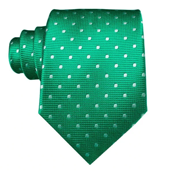 men's business bow tie sets-Classy Men Green Polka Dot Silk Tie