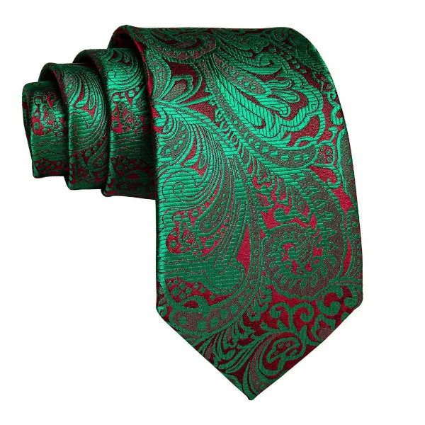 elegant business neckties-Classy Men Green & Red Floral Silk Tie