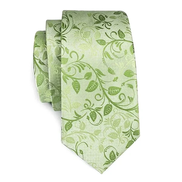 unique patterns in silk ties-Classy Men Green Rose Leaves Floral Silk Tie