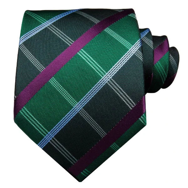 luxury wedding necktie designs-Classy Men Green Tartan Silk Tie