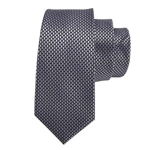 stylish neckties for office wear-Classy Men Grey Hexagon Silk Necktie