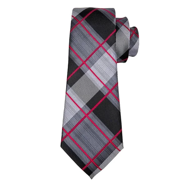 bold color ties for office wear-Classy Men Grey Red Checkered Silk Tie