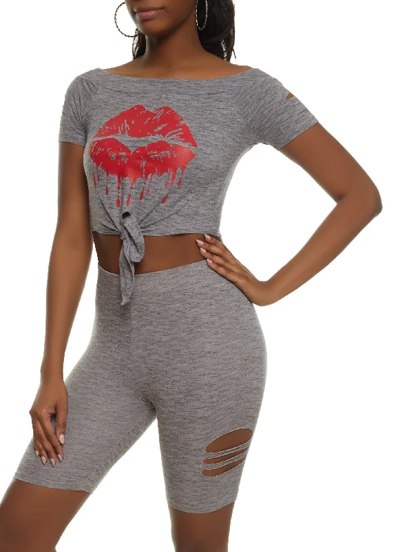 elegant business neckties-Lips Tie Front Laser Cut Graphic Tee