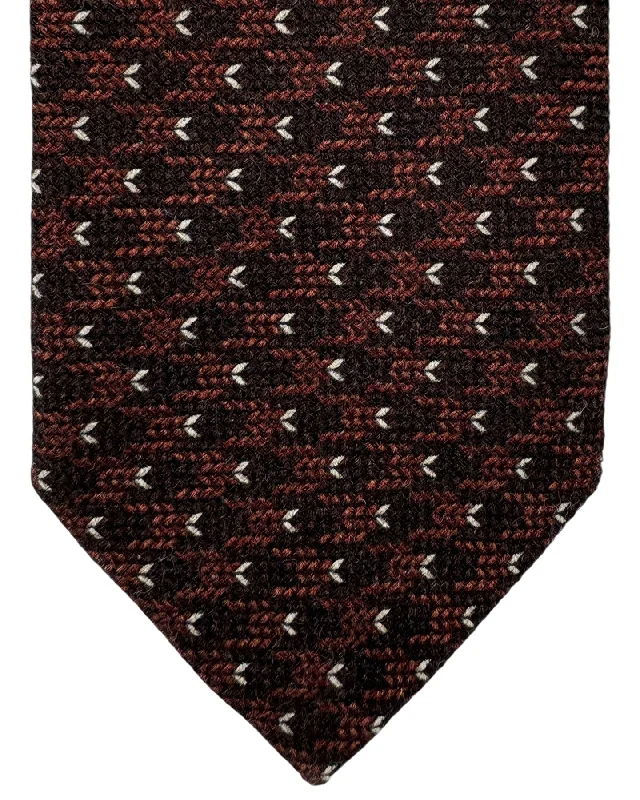 silk neckties for business wear-Isaia Tie Brown Micro Pattern Design - Sevenfold Wool Silk Necktie