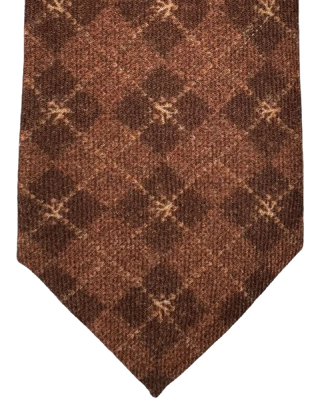 trendy silk necktie combinations-Isaia Tie Brown Plaid Design - Sevenfold Wool Necktie