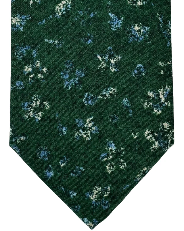 luxury wedding necktie designs-Isaia Tie Dark Green Floral Design - Sevenfold Silk Necktie