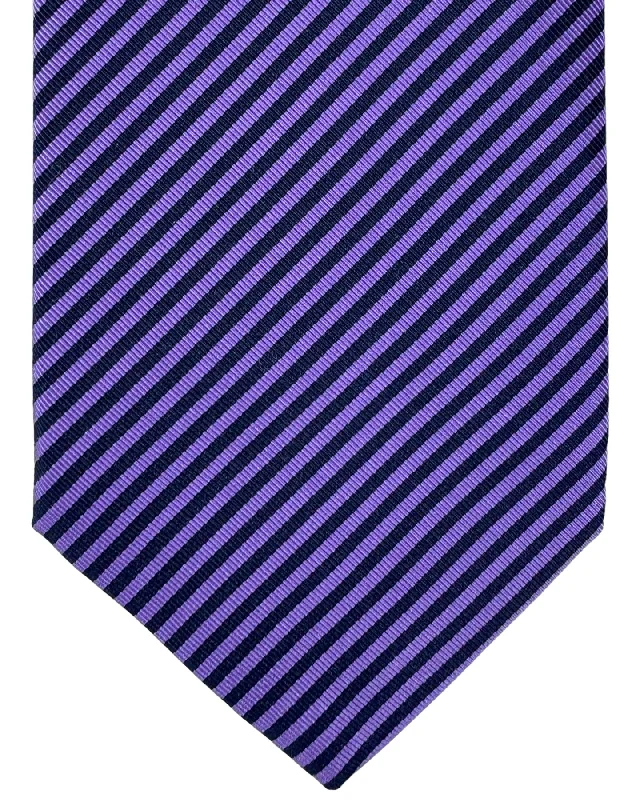 designer men's silk bow ties-Isaia Tie Purple Stripes Design - Sevenfold Silk Necktie