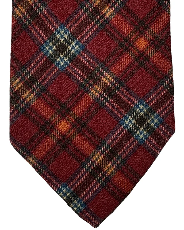 best tie brands for men-Isaia Tie Rust Brown Plaid Design - Sevenfold Wool Silk Necktie