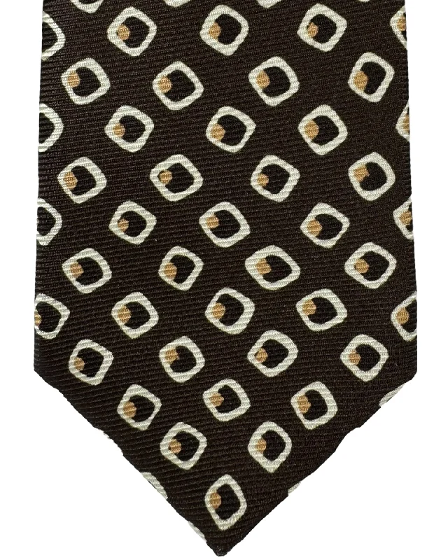 formal event necktie styles-Kiton Tie Dark Brown Geometric - Sevenfold Necktie