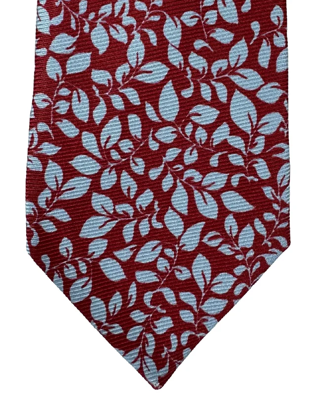 silk ties for casual wear-Kiton Tie Dark Red Sky Blue Leaves - Sevenfold Necktie