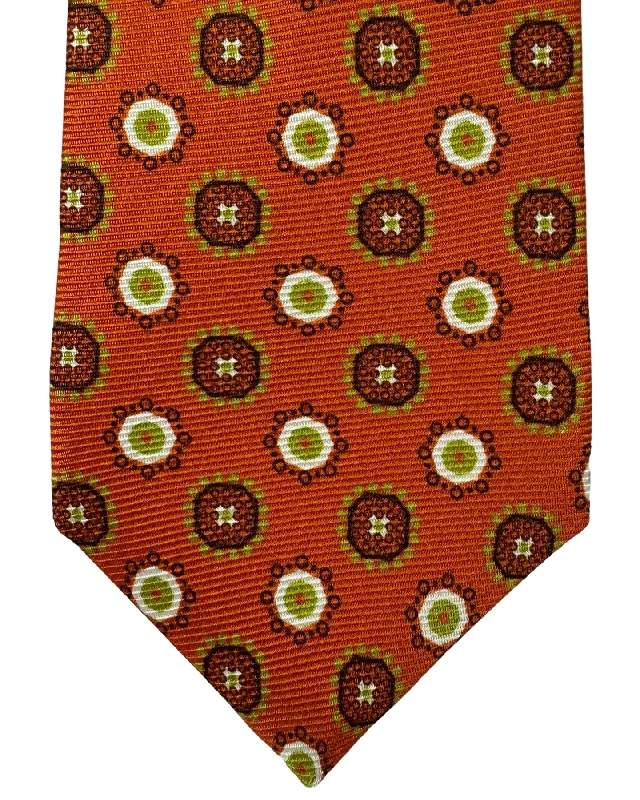 designer office tie sets-Kiton Tie Orange Brown Olive Geometric Floral - Sevenfold Necktie