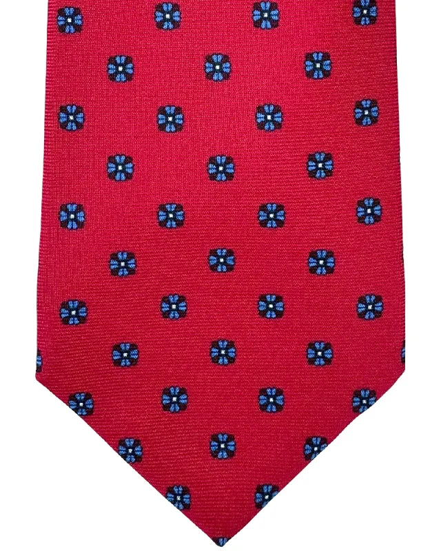 best necktie for weddings-Kiton Tie Red Royal Blue Mini Floral - Sevenfold Necktie