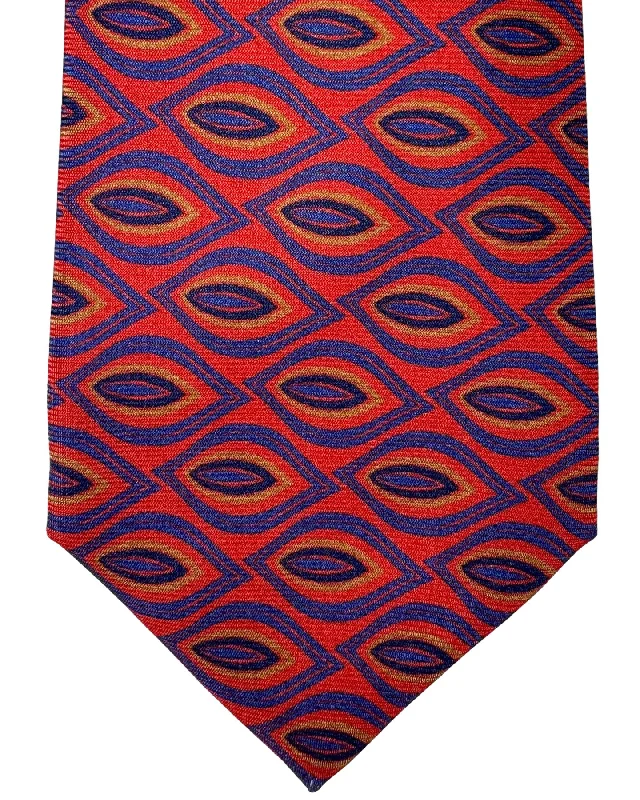 designer ties for business wear-Kiton Tie Red Royal Blue Olive Leaf - Sevenfold Necktie