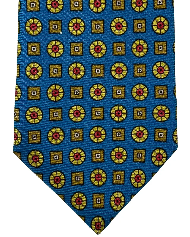 elegant silk ties for business-Kiton Tie Teal Olive Geometric - Sevenfold Necktie