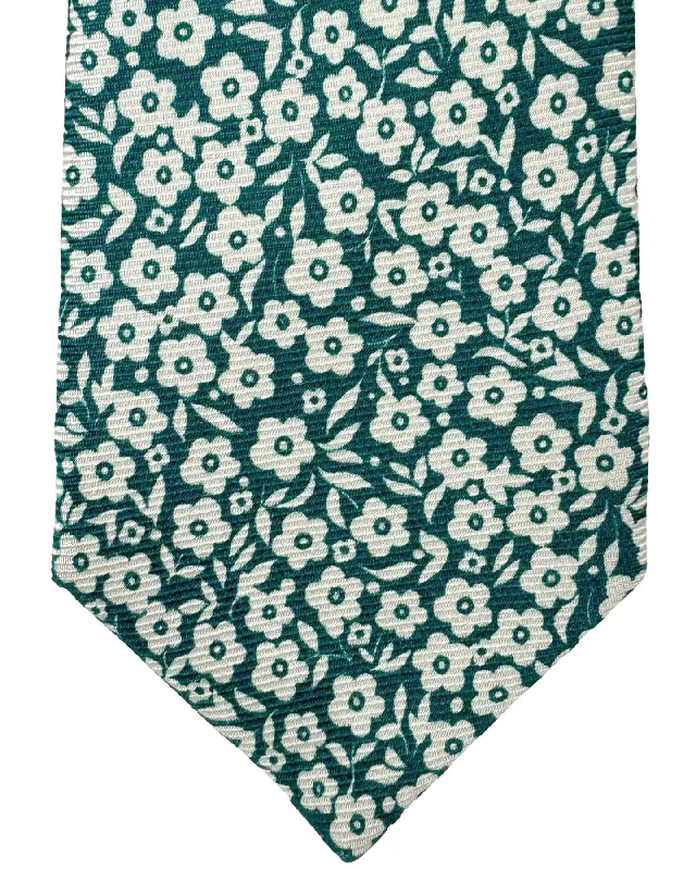 luxury necktie options for men-Kiton Tie White Green Floral - Sevenfold Necktie