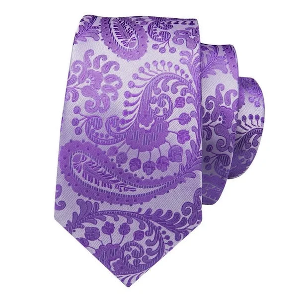 affordable wedding bow ties for men-Classy Men Lavender Purple Paisley Flower Silk Tie