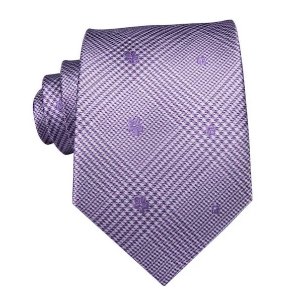 trendy silk necktie patterns-Classy Men Lavender Tartan Silk Tie