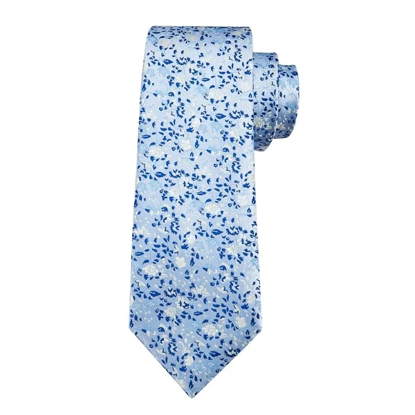 best designer necktie options for men-Classy Men Light Blue Floral Silk Necktie