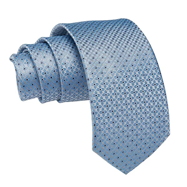 trendy business necktie patterns-Classy Men Light Blue Silver Floral Dot Silk Tie